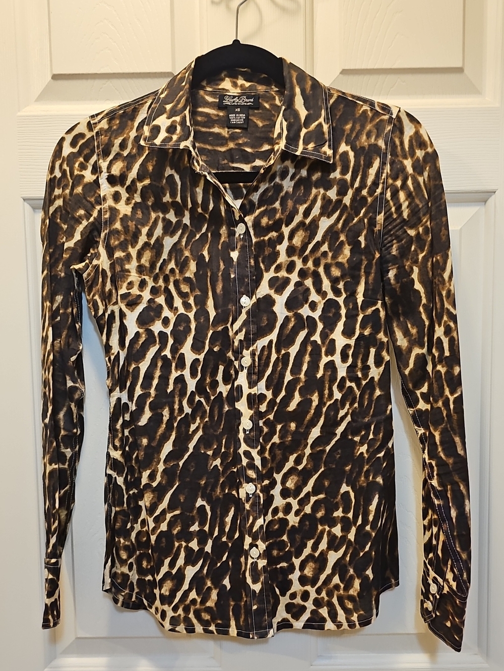 Lucky Brand Women's Size XS Leopard Print Button-Down Shirt - Brown & Cream